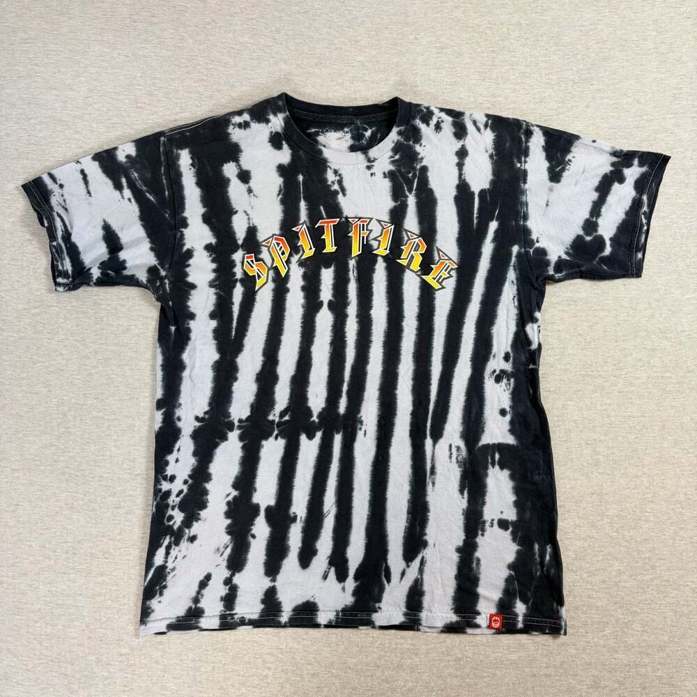 Spitfire Old E Black and White Tie-Dye Short Sleeve T-Shirt